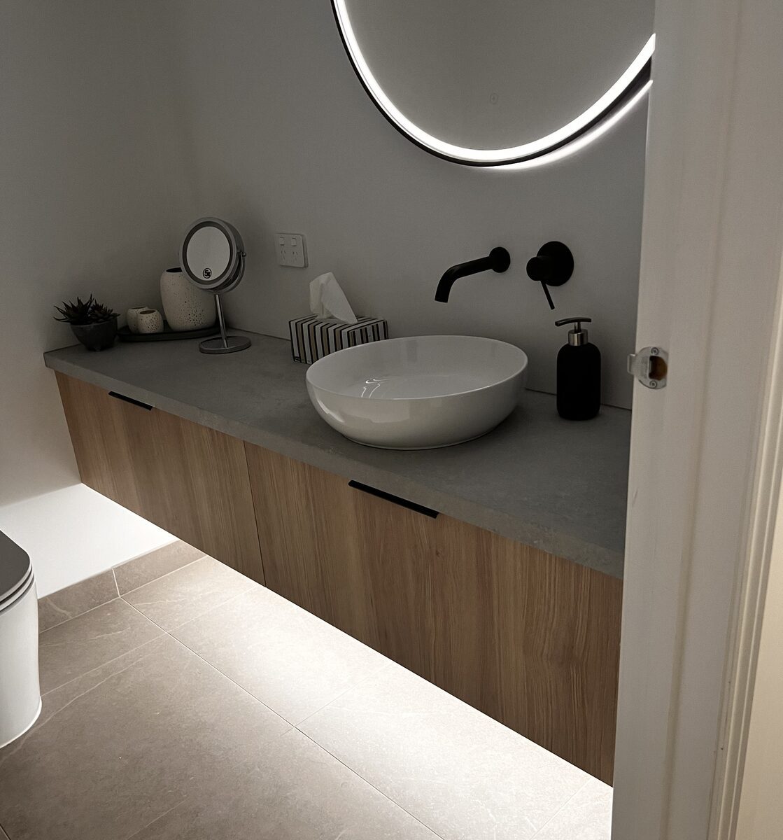 Bathroom LED mirror vanity lighting installation